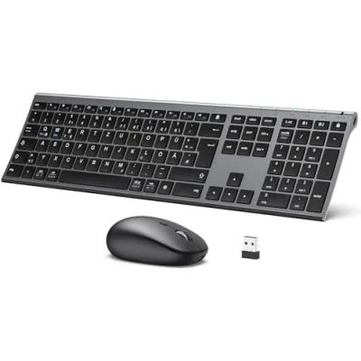 Abbildung von iClever Bluetooth Tastatur und Maus, Wiederaufladbare Dualmodus (Bluetooth 4.2+2.4G) Kabellose Maus Set, Extrem Dünne Multi Funktionale für Mac, Andoid, Windows