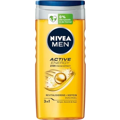 Abbildung von NIVEA MEN Active Energy Duschgel (250 ml), pH hautneutrale Pflegedusche mit 24h Frische Effekt, Männer Koffein für Körper, Gesicht und Haar