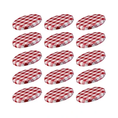 Abbildung von Westmark 15 Schraub /Twist Off Deckel für Einmachgläser, rund, ø 66 mm, Weißblech, Rot Weiß, Karriert, 409622E3