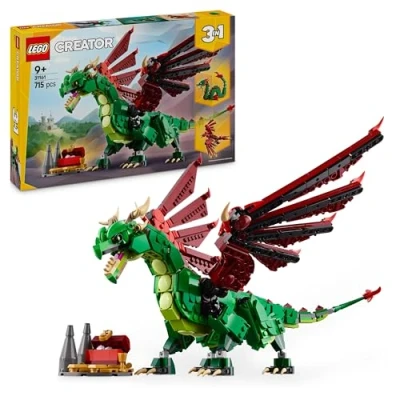 Abbildung von LEGO Creator 3in1 Grüner Drache Spielzeug Umbaubar in Seeschlange oder Phönix Figur Bauspielzeug mit Tieren für Kinder Geburtstagsgeschenk Jungen und Mädchen ab 9 Jahren 31161