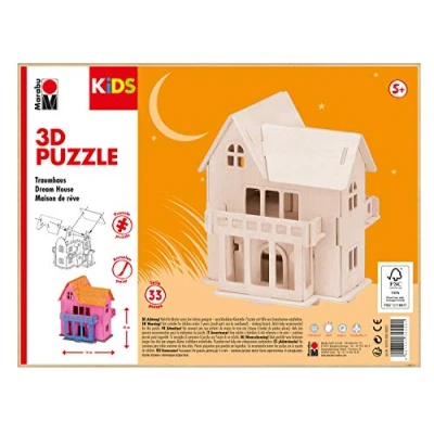 Abbildung von Marabu 317000000012 KiDS 3D Holzpuzzle Traumhaus, mit 33 Puzzleteilen aus FSC zertifiziertem Holz, ca. 16 x 20 cm groß, einfache Stecktechnik, zum individuellen Bemalen und Gestalten