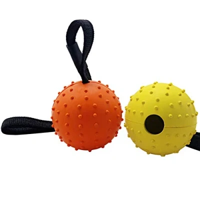 Abbildung von Vivifying Hundeball auf einem Seil, 2 Stück Interaktiver Naturkautschuk Ball Hund zum Apportieren, Fangen, Werfen und Ziehen des Krieges(Orange + Gelb)