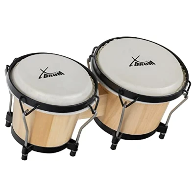 Abbildung von XDrum PERC Bongos Club Weinrot 2 Trommeln mit 6&quot; und 7&quot; Bongotrommeln stimmbaren Naturfellen Stimmschlüssel Holztrommeln Natur