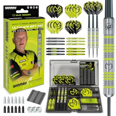 Abbildung von Winmau MvG Dart Steeltip Geschenkset 50 teiliges Dartset mit 4 Sätzen Dartschäften, Flüge und Zubehör
