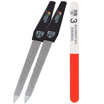 Abbildung von Drei SCHWERTER Saphir Nagelfeilen Set 2+1 Hochwertiges Nagelset für Maniküre und Pediküre, Made in Germany Inhalt: 2x Nagelfeile verschiedenen Größen 1x Weg Nagelpolierer
