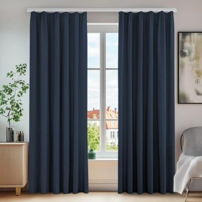 Abbildung von Deconovo Vorhang Blickdicht Gardinen Dicke Lärmschutz mit Kräuselband, 200x140 cm(HöhexBreite), Dunkelblau, 2er Set