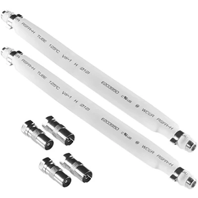 Abbildung von POPPSTAR 2x 21,5cm SAT Fensterdurchführung (2 mm Kabel flach), 4x F Stecker (2x auf Antennenstecker, Antennenbuchse), weiß