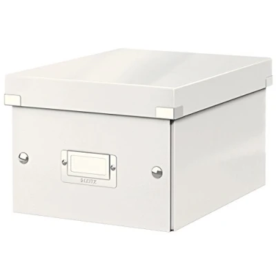 Abbildung von Leitz Click &amp; Store Aufbewahrungsbox mit Deckel Klein, Box für Unterlagen bis A5 im Büro u. Haushalt, Transportbox aus 84% recycelter Premium Hartpappe, Etikettenhalter, Weiß, 60430001
