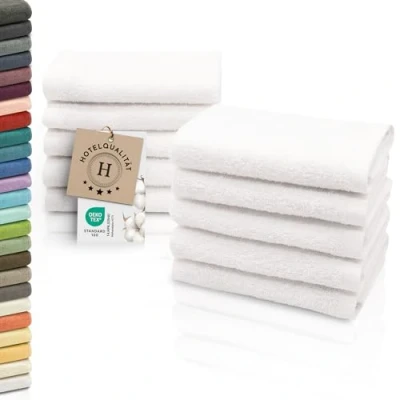 Abbildung von ZOLLNER 10er Set Seiftücher in 30x30 cm saugstarke und Flauschige Waschlappen aus Baumwolle waschbar bis 95C mit praktischem Aufhänger weiß Hotelqualität