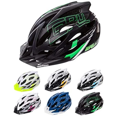 Abbildung von meteor Fahrradhelm Herren Damen Kinder Helm MTB rollerhelm kinderfahrradhelm Mountainbike rennradhelm Inliner skaterhelm BMX fahradhelm Scooter Jungen Bike Helmet M 55 58 cm Black/Green