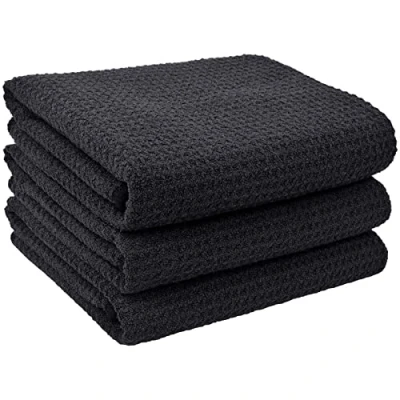 Abbildung von VIVOTE Microfaser Geschirrtücher Schwarz Dicke Küchentücher Waffelgewebe Handtuch Super Saugfähig Geschirrhandtücher Fusselfrei, 40 cm x 56 cm, 3er Pack