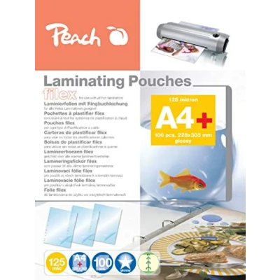 Abbildung von Peach Laminierfolien A4 125 mic 100 pouches abheftbar zum praktischen Abheften im Ordner kompatibel mit Laminiergeräten aller Markenhersteller S PP525 21