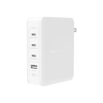 Abbildung von Belkin 140 W 4 Port GaN Ladegerät, Mehrfach Stecker mit USB C Power Delivery zum Schnellladen und A Anschluss für iPhone 16/15, Samsung Galaxy S24, Google Pixel, iPad, MacBook, Laptop, Tablet usw.