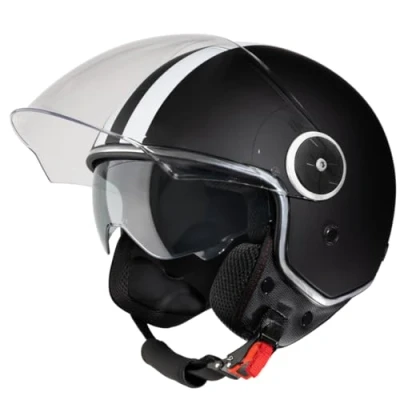 Abbildung von VINZ Arenas Jethelm mit Doppelvisier Roller Helm Streifen &amp; Sonnenblende In Gr. XS XXL ECE 22.06 Zertifiziert Motorradhelm Visier Viele Farben Erhältlich Matt Schwarz