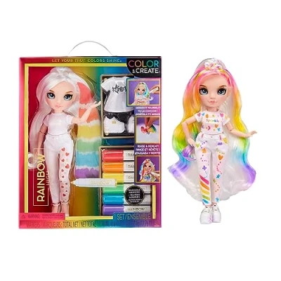 Abbildung von Rainbow High Color &amp; Create DIY Modepuppe Blaue Augen, glattes Haar, extra Top Schuhe, abwaschbare Regenbogenstifte Ausmalen, Gestalten, Spielen, Abwaschen Für Kinder von 4 12 Jahren Sammler