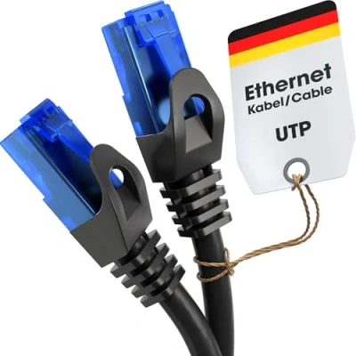 Abbildung von KabelDirekt 5 m LAN Kabel, Netzwerkkabel, Ethernet Kabel/Patchkabel, erhältlich in 0,25 30 (Glasfaser Geschwindigkeit für Gigabit Netzwerke, Switch/Router/Modem mit RJ45, schwarz/blau)