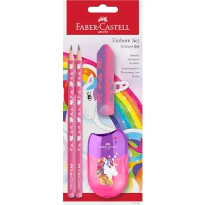 Abbildung von FABER CASTELL 111518 Schreibset Einhorn mit Bleistifte HB, Spitzer und Radiergummi, Schulset für Kinder