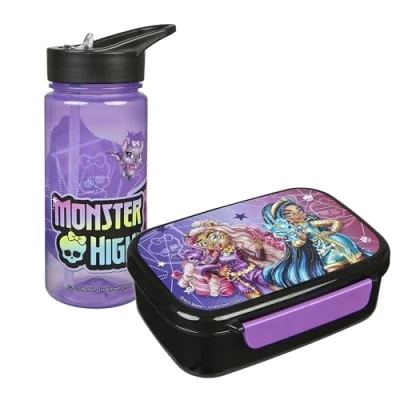 Abbildung von Scooli Monster High Kindergeschirr Geschenkset Set bestehend aus Brotdose und Trinkflasche ideal für Schule oder Kindergarten ab 4 Jahren Kunststoff BPA frei