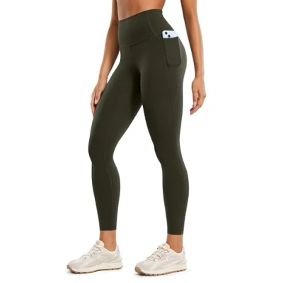 Abbildung von CRZ Yoga Butterluxe Damen High Waist Sport Leggings Blickdicht Soft Hosen Gym Workout Leggins mit Tasche 64cm Olivgrun 40