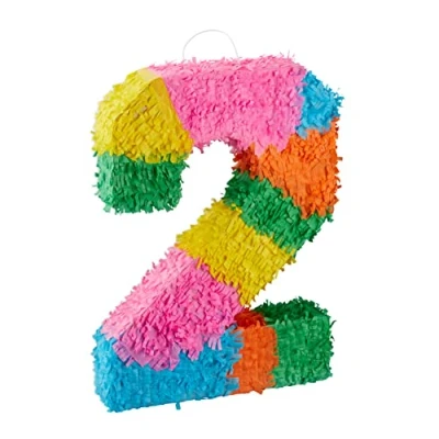 Abbildung von Relaxdays 10025189_904 Birthday Number Anzahl Pinata Geburtstag, Zahl 2, zum Aufhängen, Kinder &amp; Erwachsene, Papier, selbst Befüllen, Piñata, bunt