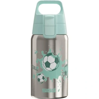 Abbildung von SIGG Edelstahl Trinkflasche Kinder Shield One Love Football Für Kohlensäurehaltige Getränke Geeignet Auslaufsicher Federleicht BPA frei Sport &amp; Schule Alu Hellblau mit Fußball 0,5L