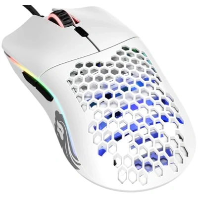 Abbildung von Glorious Gaming Model O Wired Mouse superleichtes Wabendesign mit 67 g, RGB Beleuchtung, Pixart 3360 Sensor, Omron Schaltern, beidhändig Mattweiß