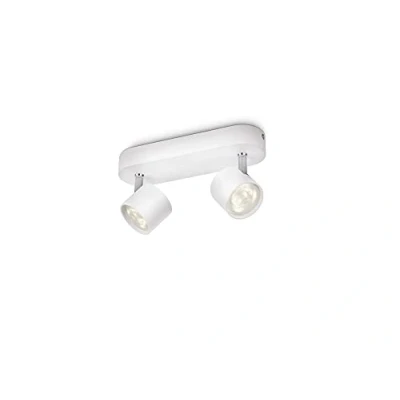 Abbildung von Philips myLiving Star 2 er LED Spots Warm Glow (11,5 W), dimmbare Deckenspots mit warmweißem Licht und zwei schwenkbaren Spotköpfen, energiesparende Raumbeleuchtung, weiß