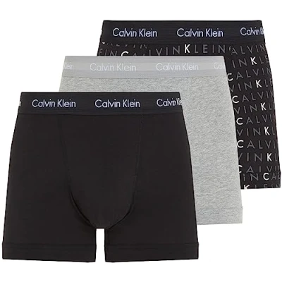 Abbildung von Calvin Klein Herren 3er Pack Boxershorts Trunks Unterwäsche, Mehrfarbig (Black/Grey Heather/Subdued Logo), M