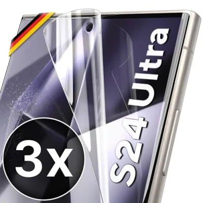 Abbildung von UTECTION 3X Schutzfolie für Samsung Galaxy S24 Ultra Fingerabdruck kompatibel Premium Folie KEIN Glas Hüllenfreundlich Anti Kratzer Displayschutzfolie Clear Schutz Displayfolie