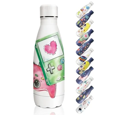 Abbildung von HoneyHolly Trinkflasche Edelstahl, Thermosflasche 350ml, BPA frei Auslaufsichere Vakuum Isolierte, Thermoskanne, Doppelwandige Isolierflasche für Fahrrad, Reisen, Sport, Yoga, Camping, Schule