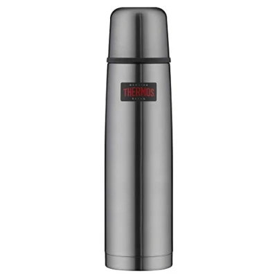Abbildung von THERMOS LIGHT &amp; COMPACT BEVERAGE BOTTLE 1l, stone grey, Thermosflasche Edelstahl, Isolierflasche grau mit Trinkbecher, 24 h heiß / kalt, spülmaschinenfest, absolut dicht, BPA frei