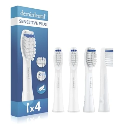 Abbildung von Extra Sensitive Aufsteckbürsten von demirdental für Oral B Pulsonic Plus Aufsteckbürsten, Ersatzbürsten sehr empfindliche Zähne, 4 Stück