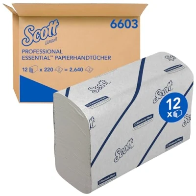 Abbildung von Scott Essential Papierhandtücher 6603 Narrowfold Handtuchpapier 12 Clips x 220 weiße (insges. 2.640)