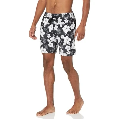 Abbildung von Amazon Essentials Men&#039;s 7&quot; Print Swim Trunk Swimwear, Black Hibiscus Print, Large