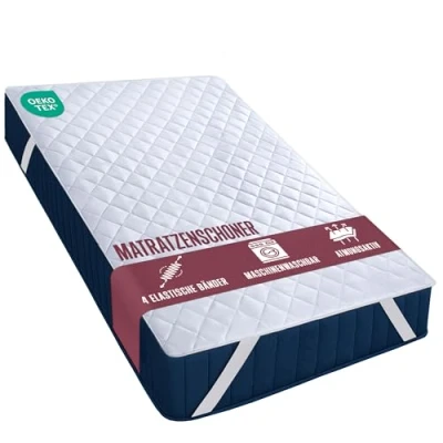 Abbildung von Utopia Bedding Gesteppte Matratzenauflage 135 x 190 cm, Weicher Mikrofaser Matratzenbezug, Gesteppter Matratzenschoner Mit elastischen Bändern, 4 Eckgummis dehnbar bis zu 38 cm (Weiß)