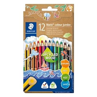 Abbildung von STAEDTLER Buntstifte Noris colour jumbo 188, Made from Upcycled Wood, ergonomische Dreikantform, bruchsichere und weiche Mine, intensiver Farbanstrich, 12 im Kartonetui, 188 C12