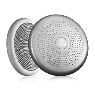 Abbildung von BODYMATE Ballsitzkissen inkl. Pumpe Silber GRAU 34cm Durchmesser Balance Kissen, Luftkissen, Pad, Noppenkissen Core , Fitness Reha Koordinations und Rückentraining