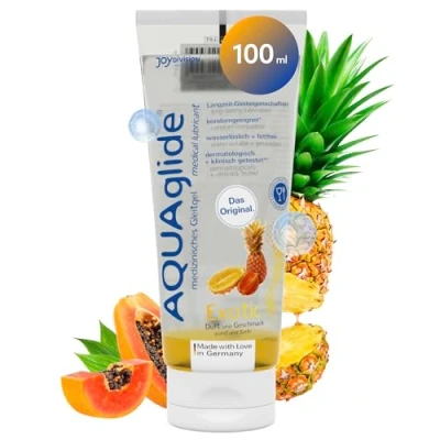 Abbildung von Joydivision AQUAglide EXOTIC Gleitgel 100ml, Duft, vegan, ölfreies Gleitmittel auf Wasserbasis &amp; kompatibel mit Latex Kondomen