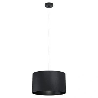 Abbildung von EGLO Pendelleuchte Maserlo 1, 1 flammige Hängelampe Vintage, Hängeleuchte aus Stahl und Textil in Schwarz, Esstischlampe, Wohnzimmerlampe hängend mit E27 Fassung, Ø 38 cm