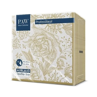 Abbildung von PAW Servietten aus Airlaid Stoffähnlich (40 x 40 cm) I 50 Stück Ideal für Hochzeit, Taufe, Kommunion, Geburtstag Stoffservietten Gold, Blätter, Blumen Farbe: ROSE PEONIES