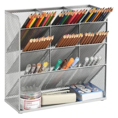 Abbildung von Marbrasse Netz Schreibtisch Organizer,Multifunktionaler Stifthalter für Schreibtisch,Schreibtisch Organizer, Aufbewahrungsregal Schule,Heimbüro,Kunstbedarf (Silber)