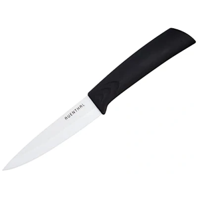 Abbildung von Amefa AUENTHAL Keramikmesser, 10 cm Klingenlänge, weiße Klinge aus Keramik, extrem scharf, ergonomischer Griff schwarz, inklusive Klingenschutz, Schälmesser Küchenmesser