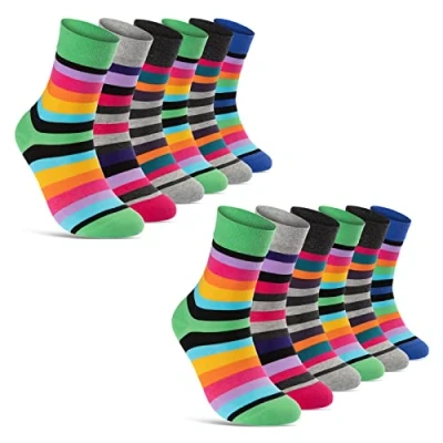 Abbildung von Damen Socken Ringel Bunt Geringelt Baumwolle Komfortbund ohne Naht 11979 (12 Paar 39 42)