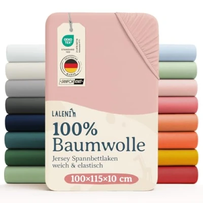 Abbildung von Laleni Jersey Spannbettlaken 100x115 cm Laufstall OEKO TEX zertifiziertes 6 eckig Bezug aus Baumwolle Laufgitter für Unterlage in Rosa