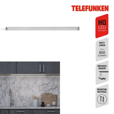 Abbildung von TELEFUNKEN Led Unterbauleuchte 57,3 Cm, Küche, Leiste Küchenschrank, Werkstattlampe, Ir Bewegungssensor, Neutralweißes Licht, 8 W, 800 Lm, Silberfarbig
