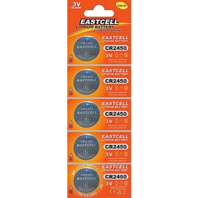Abbildung von 5 x CR2450 3V Lithium Knopfzelle 600 mAh (1 Blistercard a Batterien) EINWEG Markenware EASTCELL