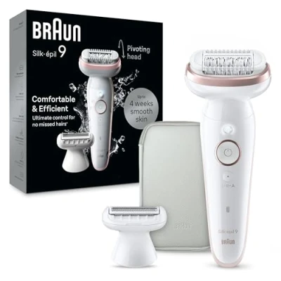 Abbildung von Braun Silk épil 9, All in One Set: Epilierer, Rasierer, Trimmer/Damen Haarentferner für seidig glatte Haut, Made Germany, 9 030, Weiß/Flamingorosa