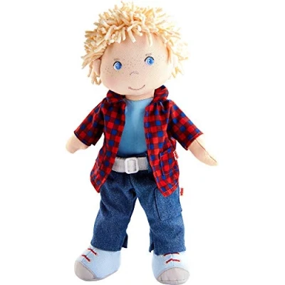 Abbildung von Haba 302843 Puppe Nick, Weich und Stoffpuppe ab 18 Monaten, mit Kleidung Haaren, 30 cm