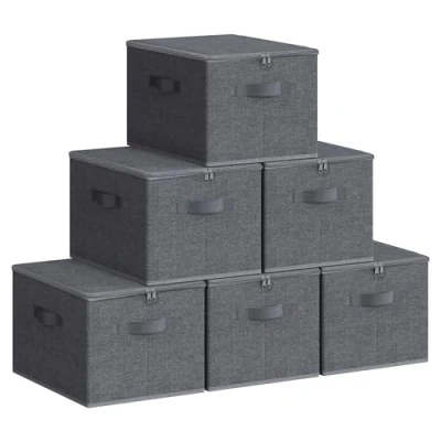 Abbildung von SONGMICS Aufbewahrungsbox mit Deckel, 6er Set, faltbare Stoffbox Griffen, Aufbewahrung für Kleidung, 40 x 30 25 cm, Vliesstoff, schiefergrau RZB003G02