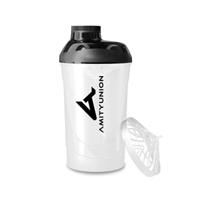 Abbildung von AMITYUNION Protein Shaker Schwarz Weiß Deluxe 800 ml Eiweiß auslaufsicher BPA frei mit Sieb &amp; Skala für Cremige Whey Proteinpulver Shakes Gym Fitness Becher Isolate Sport Konzentrate